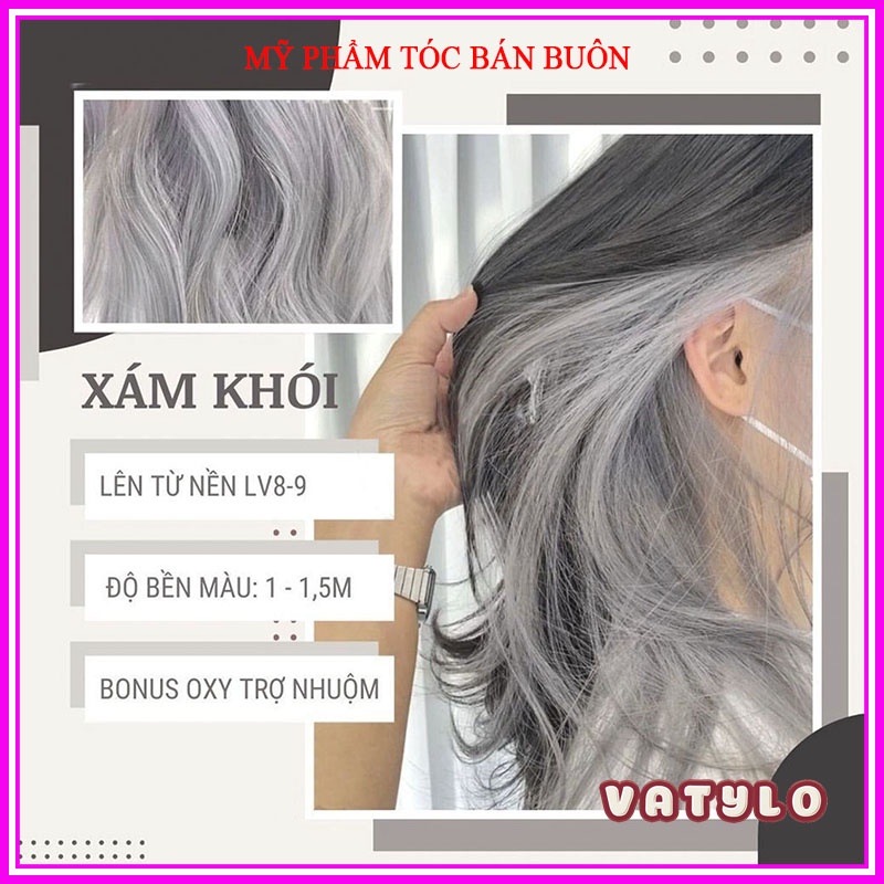Một bộ THuốc nhuộm tóc màu Xám khói sáng tặng oxy trợ nhuộm và găng tay mũ ủ