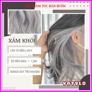 Một bộ THuốc nhuộm tóc màu Xám khói sáng tặng oxy trợ nhuộm và găng tay mũ ủ