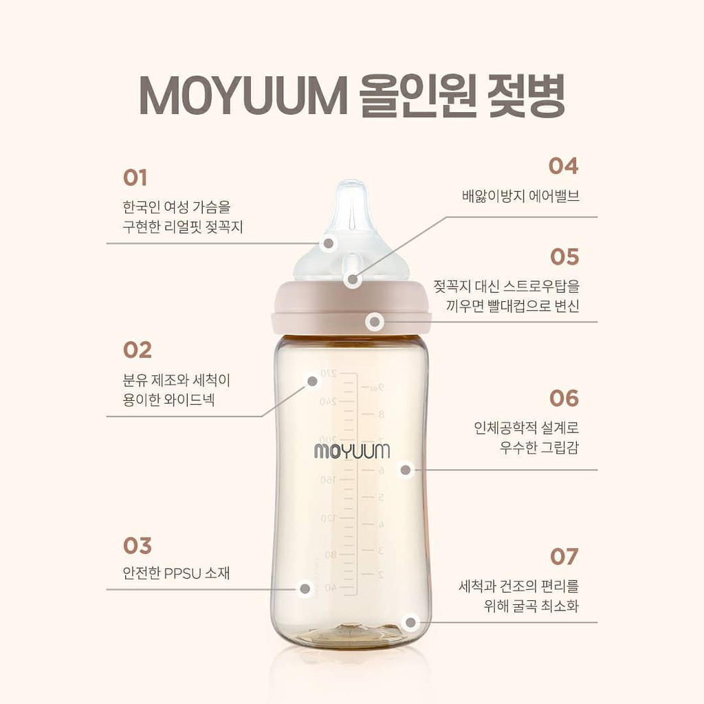 Bình sữa Moyuum 170ml/270ml chính hãng (Hỗ trợ đổi núm)