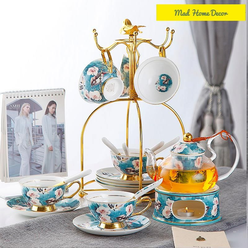 Bộ ấm trà hoa đỗ quyên trong gió chất liệu sứ xương bone china thuộc hàng cao cấp - Họa tiết vẽ tay sang trọng