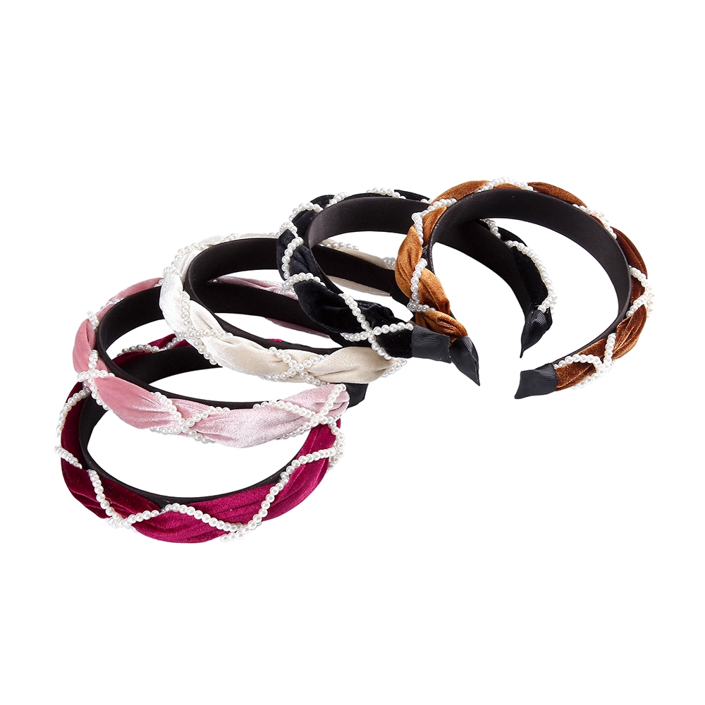 Băng đô nhung đính ngọc trai giả phong cách Hàn Quốc