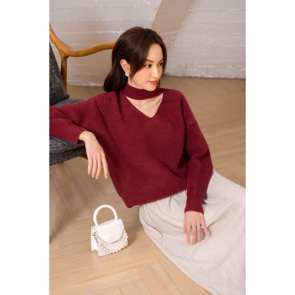 Len gân cổ V choker tay bo gân TIINSTORE G21140 | BigBuy360 - bigbuy360.vn