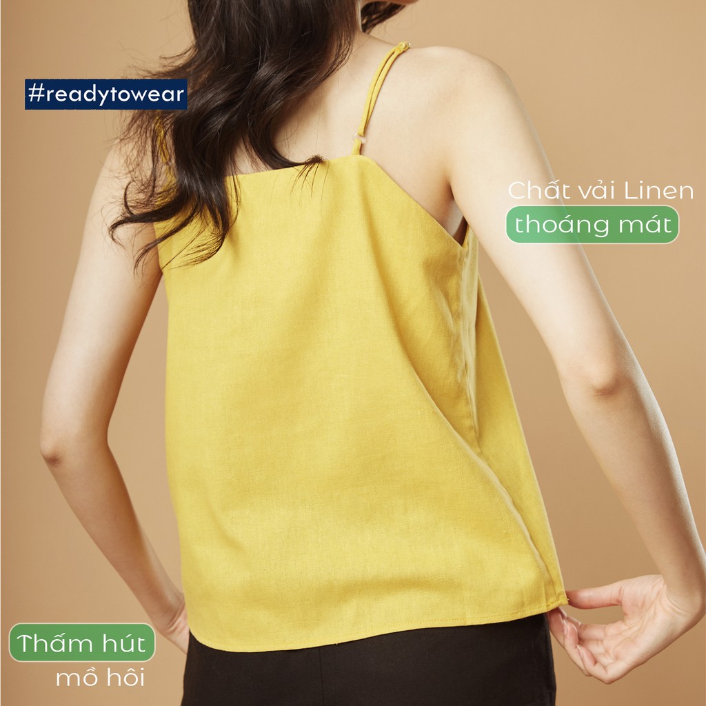 Áo 2 dây nữ camisole có điều chỉnh dây dáng rộng cổ V vải đũi - linen A02 | BigBuy360 - bigbuy360.vn