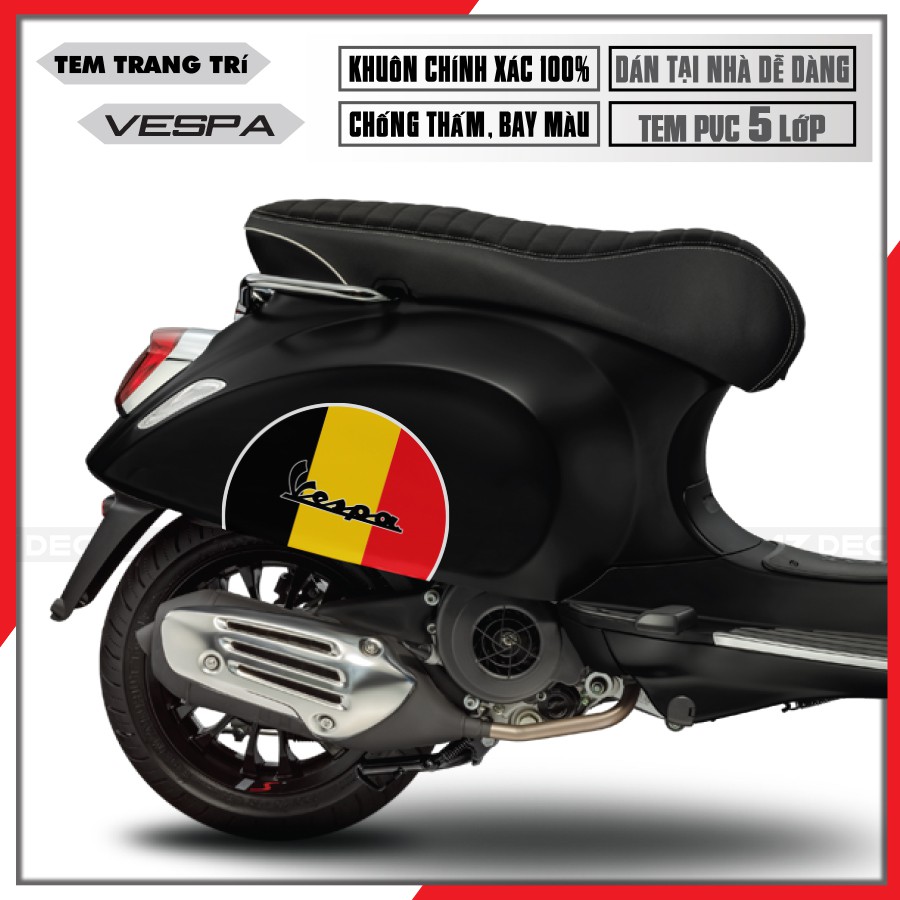 [Vespa] Tem Xe Vespa Sprint/LX/GTS Cờ Đức 01 | VP10GERMANY | Tem Rời PVC 5 Lớp Dễ Dán Tại Nhà