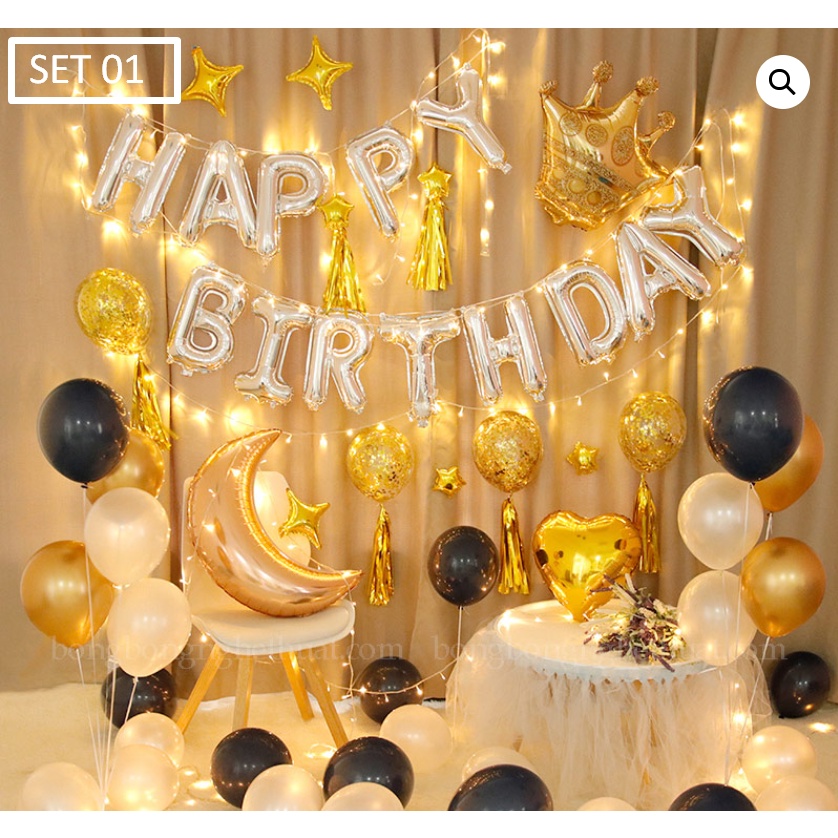 Combo bong bóng trang trí sinh nhật Đèn Led Phụ kiện trang trí sinh nhật happy birthday đẹp