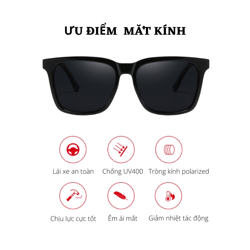 Kính mát gọng vuông Mắt kính râm chống tia UV400 thời trang cho nam nữ