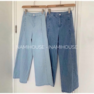 Quần culottes jeans túi thẳng ống rộng