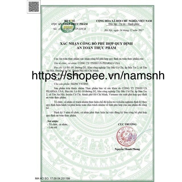 Skincystine US Pharma viên uống hỗ trợ trị mụn, bệnh da liễu, Hộp 60 viên