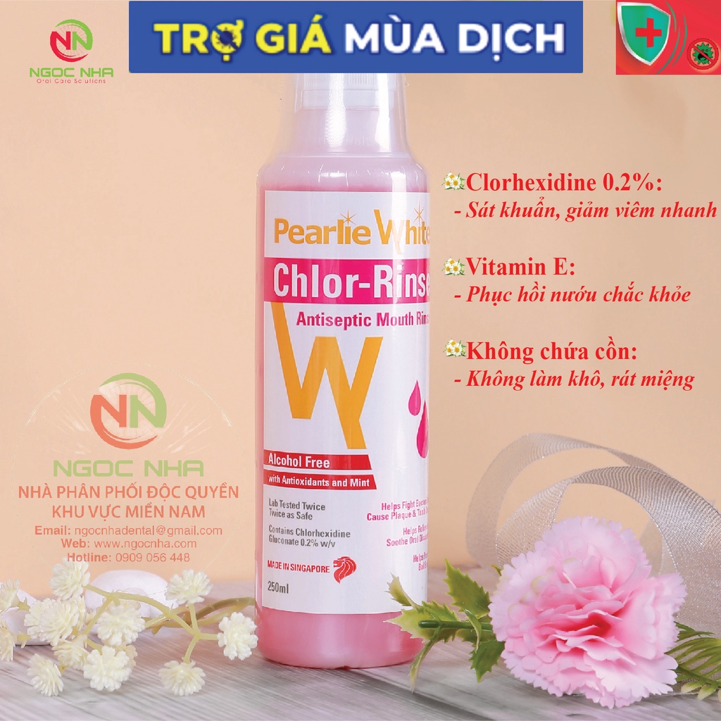 Nước súc miệng ngăn ngừa viêm nha chu nhiệt miệng và chảy máu chân răng Pearlie White 250ml/ Singapore