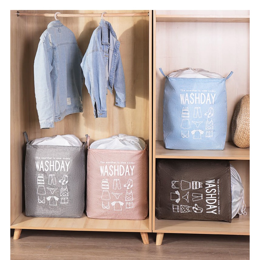 Giỏ Đựng Quần Áo Bằng Vải Cỡ Lớn, Túi Đựng Chăn Màn Đa Năng WASHDAY Có Thể Gấp Gọn Vintage Xinh Xắn 88307