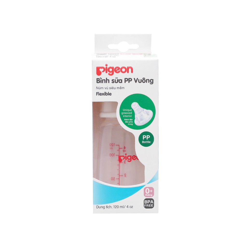 Bình sữa cổ hẹp PP vuông Pigeon 120ml