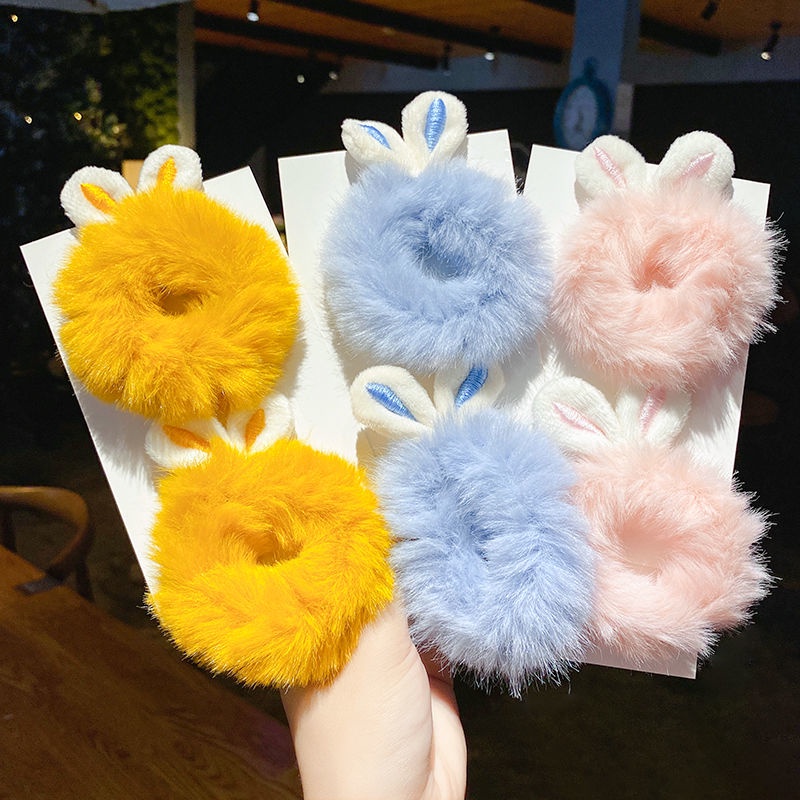 Dây Cột Tóc Tai Thỏ Bằng Vải Bông Co Giãn Dễ Thương Dành Cho Bé Gái