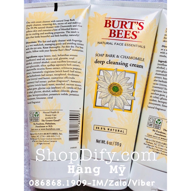 Sữa rửa mặt hoa Cúc Burt’s Bees Soap Bark & Chamomile Deep Cleansing Cream 170g Burts Bee | BigBuy360 - bigbuy360.vn