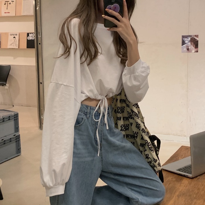 Áo thun nữ ngắn tay dài form rộng buộc dây eo phong cách Hàn