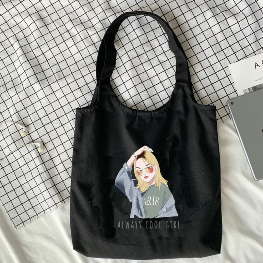 Túi tote vải canvas quai tròn nữ unisex đeo vai xách tay Hàn Quốc có khóa miệng cô gái Orange Girl dễ thương đủ màu sắc