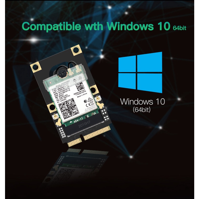 Card WiFi PCI-E Mini 6E Intel AX210 2974Mbps Bluetooth 5.2 M.2 802.11A / ac 160Mhz 2.4G / 5G MU-MIMO OFDMA Cho Máy Tính