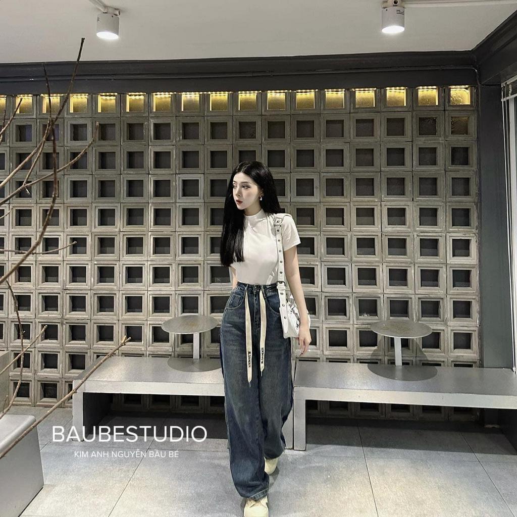 SET ÁO TRẮNG + QUẦN JEAN SUÔNG WAS DÂY RÚT DÀI TƯA 2 BÊN (TH)