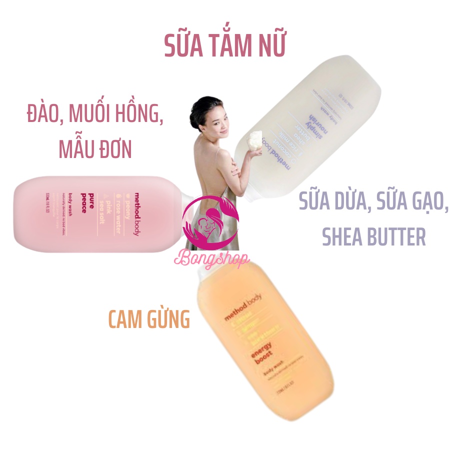 Sữa Tắm organic Method Body Wash / Method men cho cả Nữ và Nam 532ml Chuẩn Hàng Úc 100% từ thiên nhiên