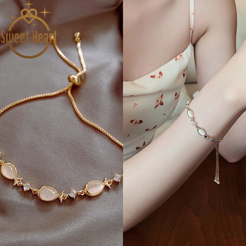 Vòng Tay Đá Opal Hình Trái Tim Phong Cách Hàn Quốc Có Thể Điều Chỉnh Đơn Giản Thời Trang Mới