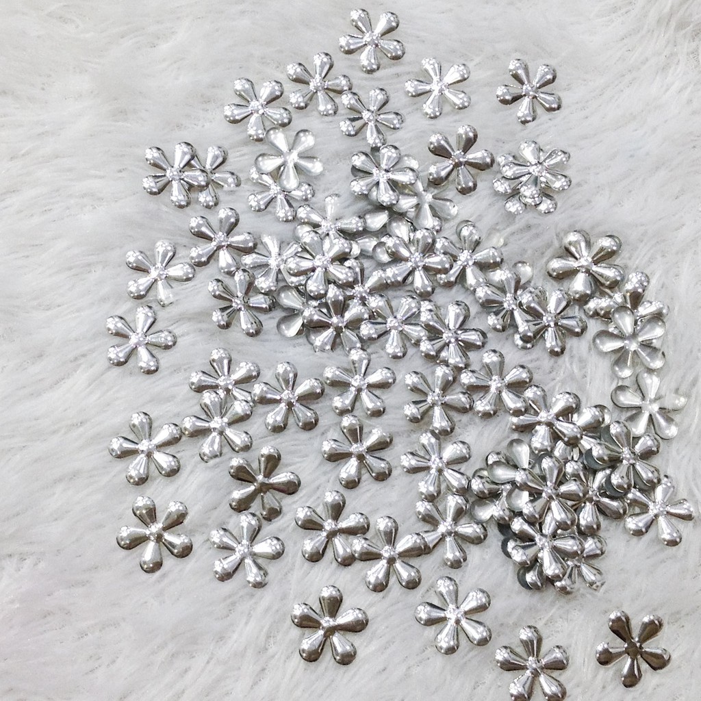 10 hoa mai bạc ủi nhiệt bông nhôm đính dán quần áo trang trí váy đầm size 1.6cm