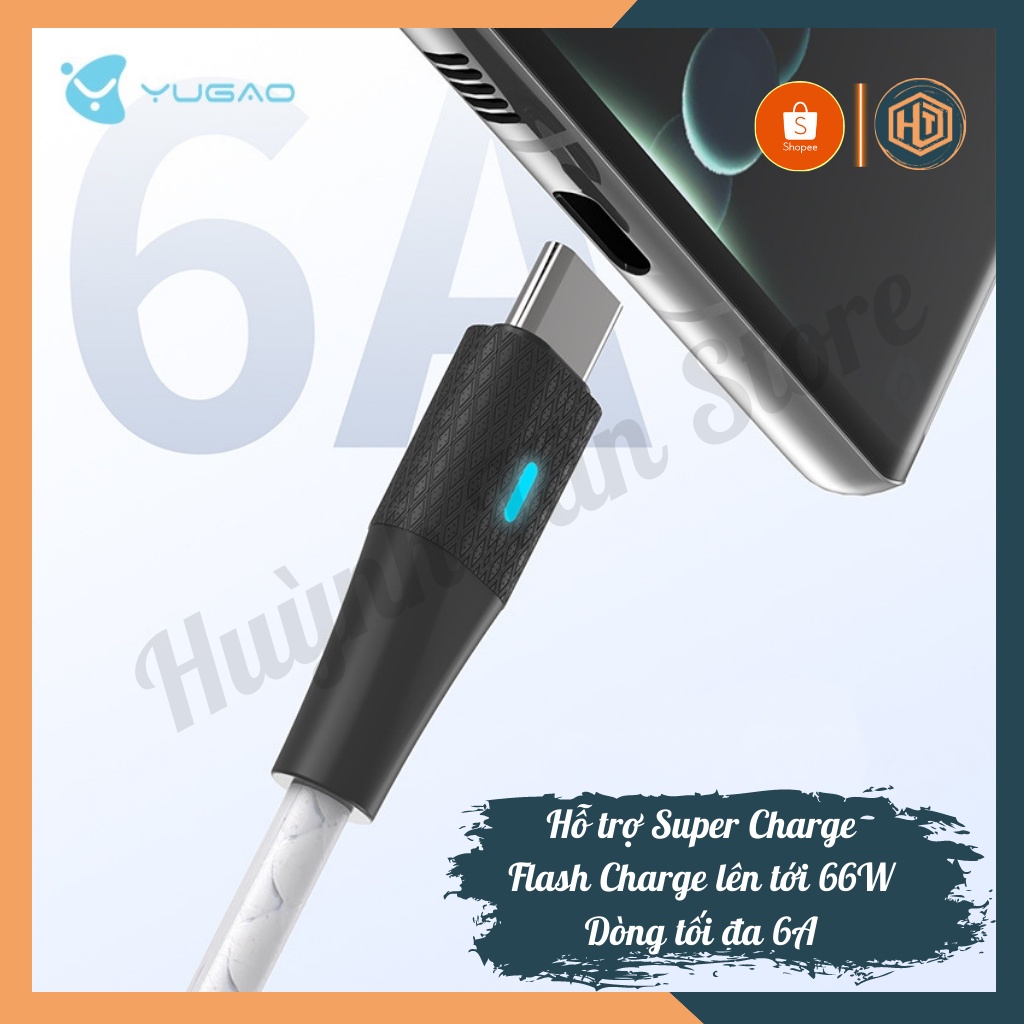 Cáp Type C 6A hãng YUGAO hỗ trợ sạc nhanh Super Charge, Quick Charge , Flash Charge dành cho Xiaomi, Huawei, Vivo,Oppo