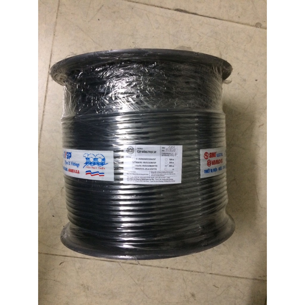 Cáp đồng trục SINO RG6 100% Đồng Rulo gỗ 305 mét