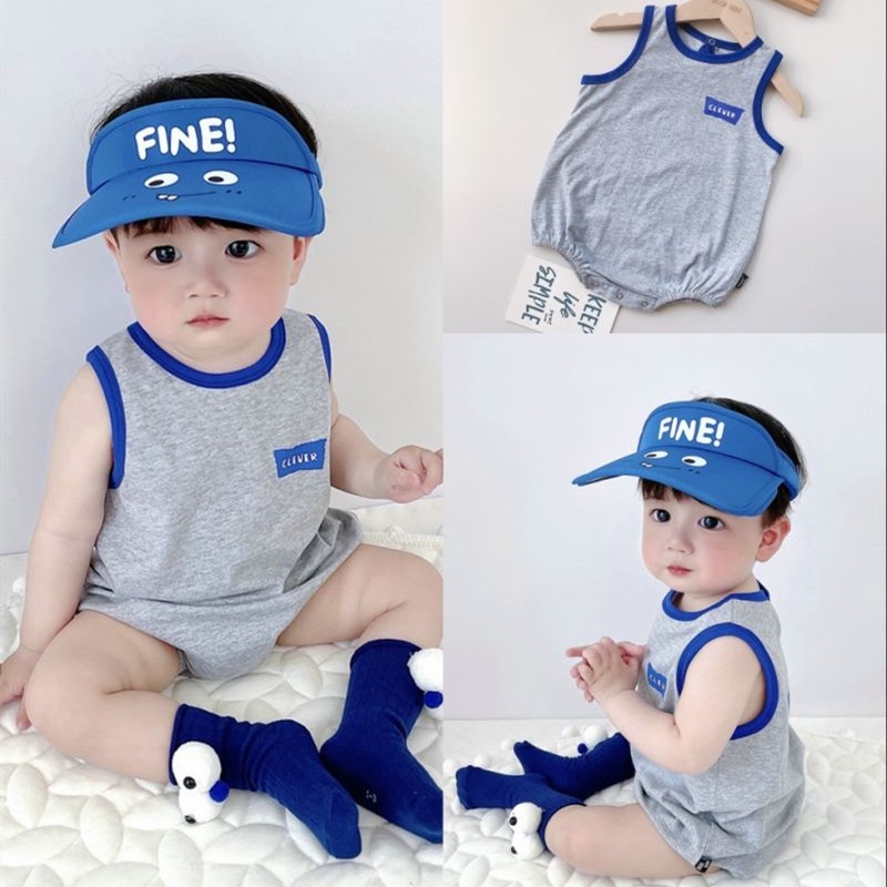 Bộ Áo Liền Quần Bằng Cotton Không Tay In Chữ Thời Trang Mùa Hè Phong Cách Hàn Quốc Cho Bé 0-2 Tuổi