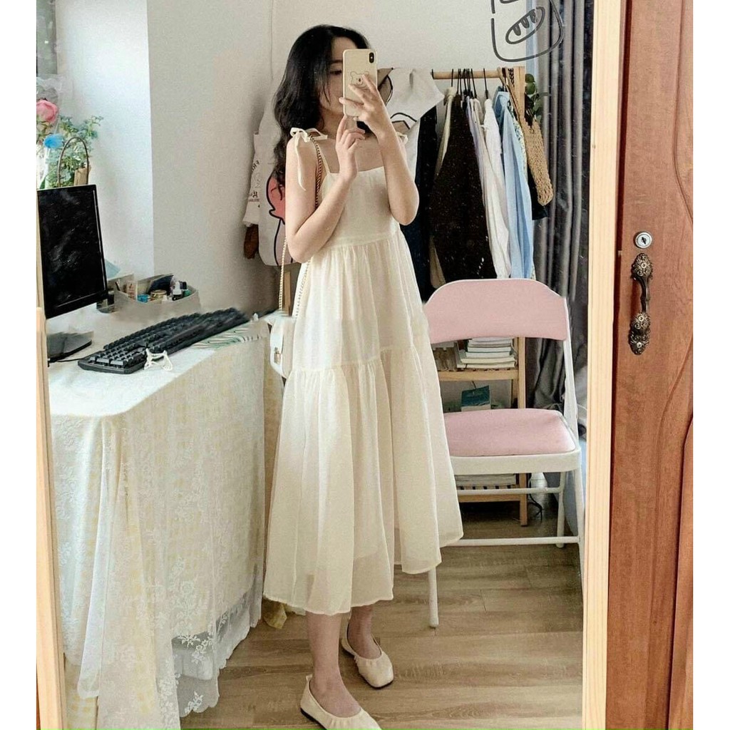 Đầm Voan 2 Dây Suông SANJOLI Váy BabyDoll Thiết Kế Cao Cấp Nhiều Lớp, Đi Chơi, Dự Tiệc Cưới Sang Chảnh Trắng, Đen VD042 | BigBuy360 - bigbuy360.vn