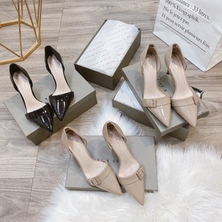 Giày cao gót cnk charles&keith da bóng khoét eo xuất dư fullbox
