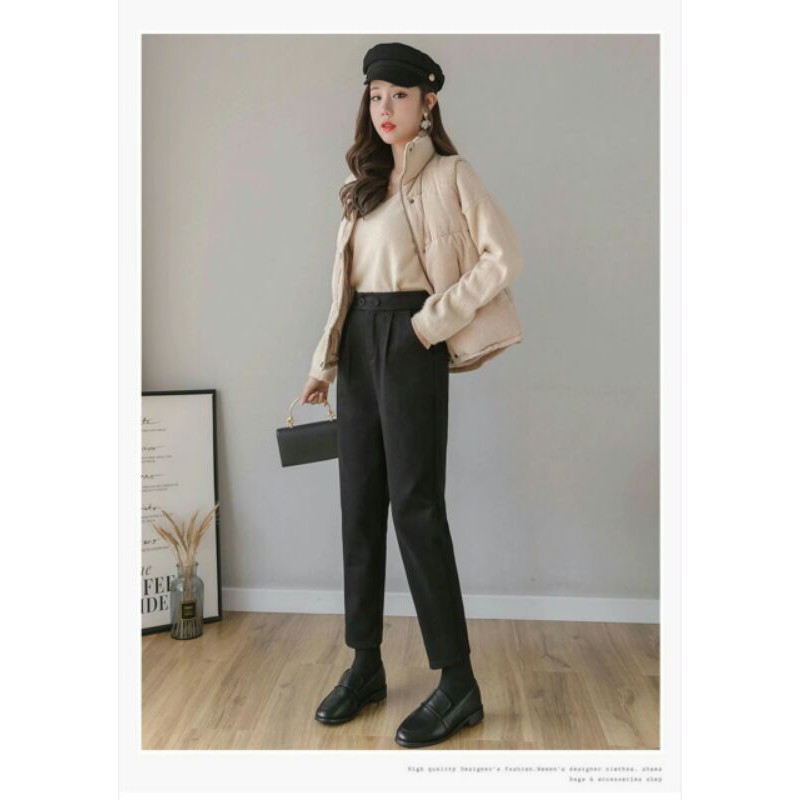 Quần tây công sở nữ lưng cao ống đứng màu đen Quần baggy nữ bigsize 2 cúc chuẩn dáng dài vải mềm mại Mặc nhà đi học sinh | BigBuy360 - bigbuy360.vn