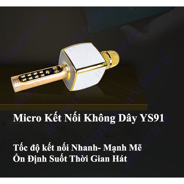 Micro Karaoke Bluetooth Không Dây YS91 Kèm Loa Bluetooth Âm Bass Hay - Mic Hát Cao Cấp Bắt Giọng Có Cổng Cắm USB Thẻ Nhớ