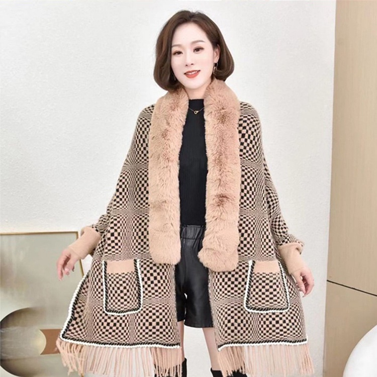Đồ len nữ thu đông đẹp, Sống nóng bán cổ áo lông thú ấm áp dài tay tua rua dệt kim áo choàng phụ nữ điều hòa nhiệt độ tú