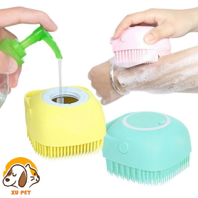 Bông Tắm Silicon Tạo Bọt, Chải Lông Matxa Cho Chó Mèo Khi Tắm Có Chỗ Đựng Sữa Tắm Và Dây Treo