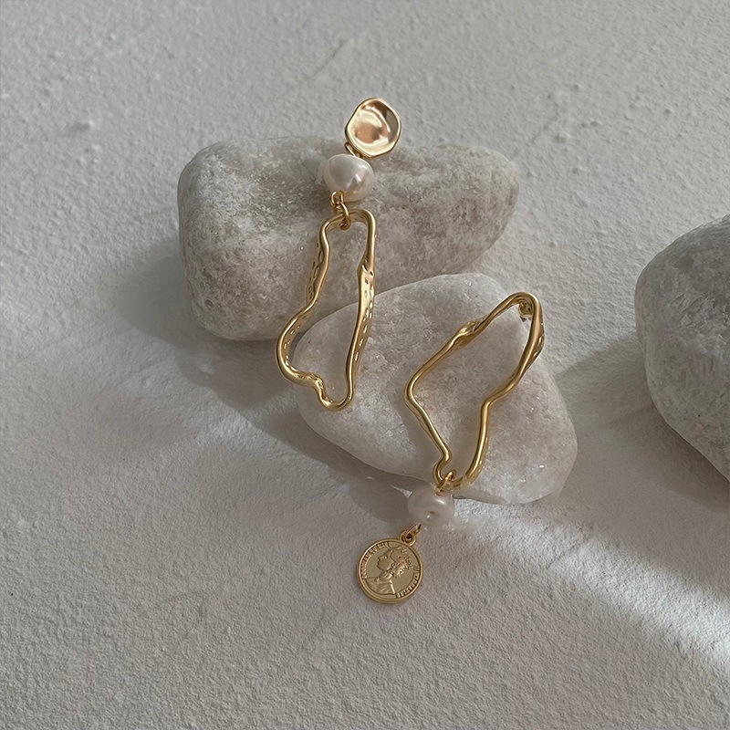 Bông Tai Mạ Bạc 925 Hình Chân Dung Tròn Đính Ngọc Trai Phong Cách Hàn Quốc Thời Trang