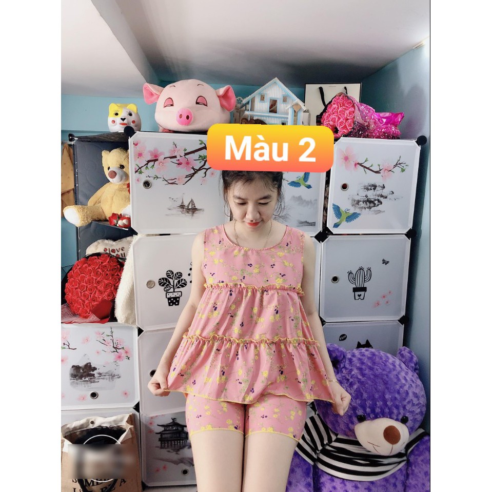 Đồ Bộ Hoa Babydoll-Đồ Bộ Mặc Nhà ảnh thật sản phẩm dưới 55kg