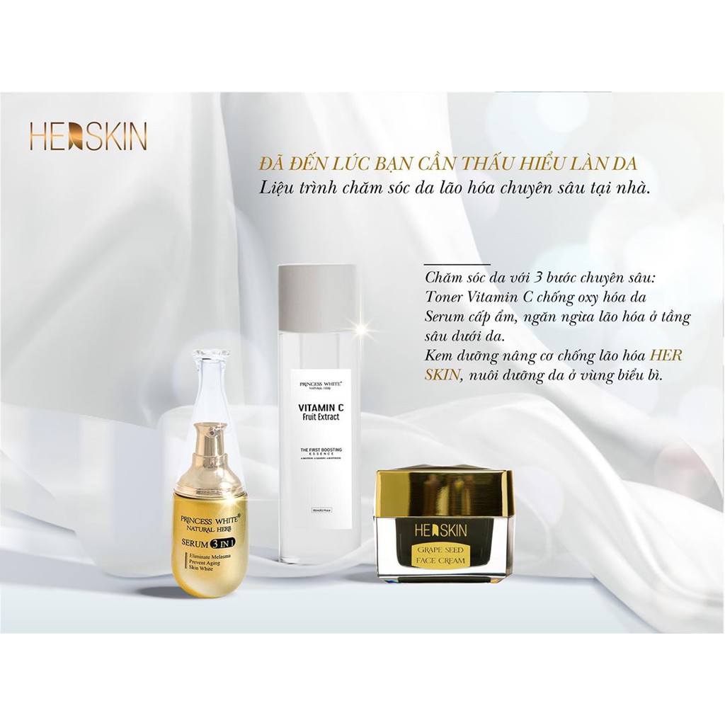 BỘ SẢN PHẨM CHĂM SÓC DA LÃO HÓA CHUYÊN SÂU TẠI NHÀ TONER+SERUM+NÂNG CƠ FACE HERSKIN PRINCESS WHITE | BigBuy360 - bigbuy360.vn