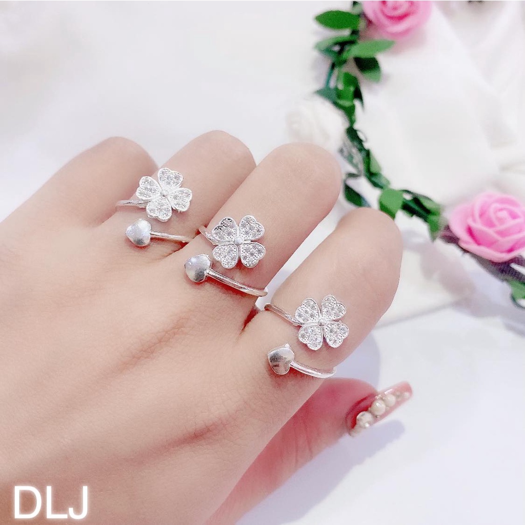 Nhẫn cỏ 4 lá may mắn bạc ta