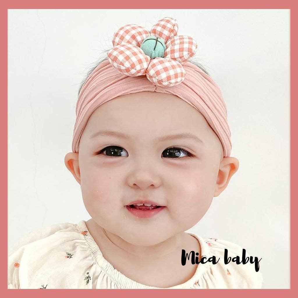 Băng đô thun bản to đính hoa phồng đáng yêu cho bé gái BD66 Mica Baby