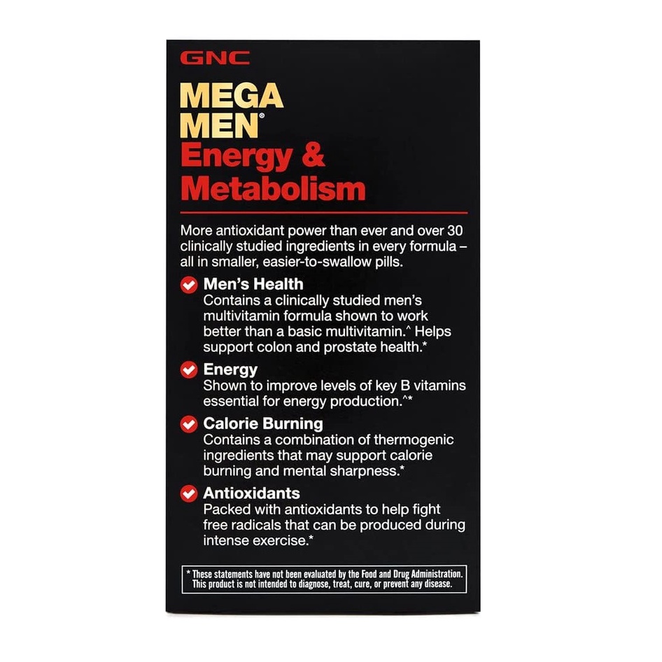GNC Mega Men Energy And Metabolism - Viên uống giúp tăng năng lượng và tăng cường trao đổi chất cho nam giới 180 viên