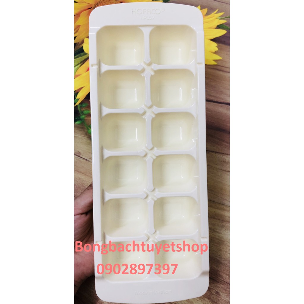 Khay đá vuông 12 viên HPL59 - Khuôn làm đá viên bằng nhựa tiện lợi 12 viên HOFACO