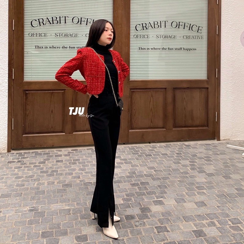 Áo khoác dạ tweed dài tay, Áo dạ tweed 1 lớp sang trọng, thu đông, Hàn Quốc, thiết kế T-Ju (áo Rosie)