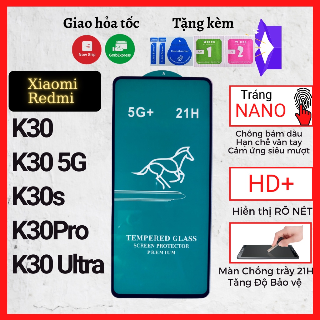 Kính cường lực Xiaomi Redmi K30/K30 Pro/K30 5G/K30s Full màn cao cấp OG+ Độ cứng 21H siêu mượt chống bám vân tay [MIMA]