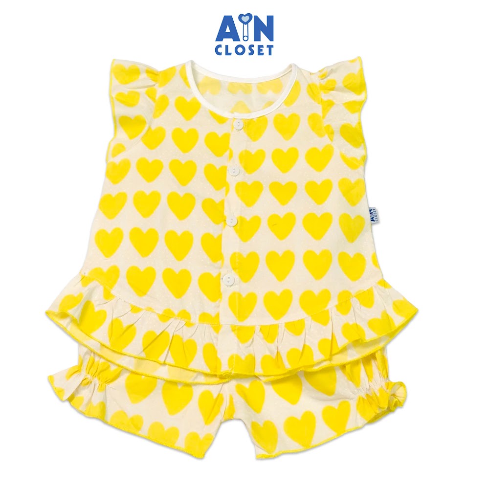 Bộ quần áo ngắn bé gái họa tiết Tim hạt vàng cotton - AICDBG9HXZMZ - AIN Closet