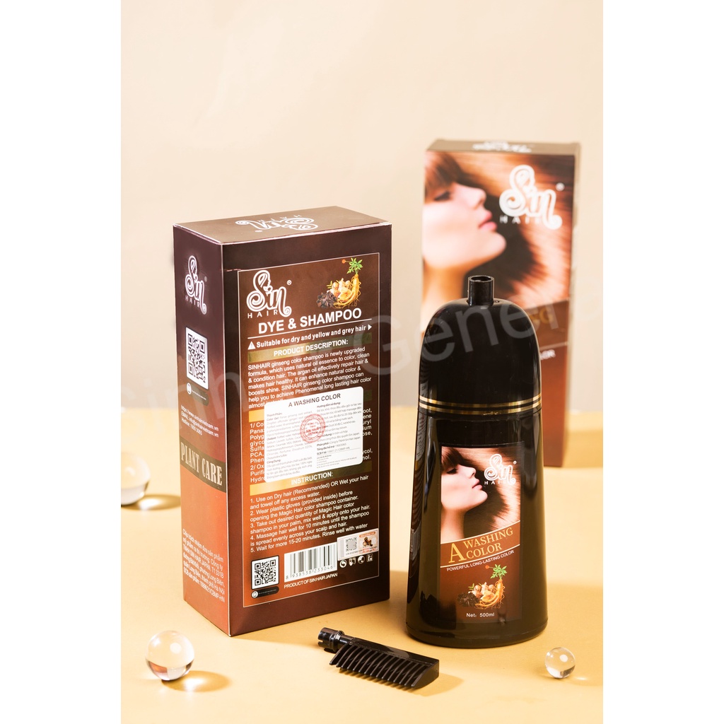 Combo 2 Chai Dầu Gội Phủ Bạc SIN HAIR, Nhuộm Tóc Màu Nâu Tại Nhà 500ml