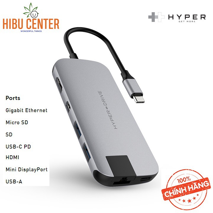 [Cho Macbook] Hub USB-C Cổng chuyển Hyperdrive SLIM 8 in 1 for MacBook, Surface, PC &amp; Devices HD247B - HIBUCENTER