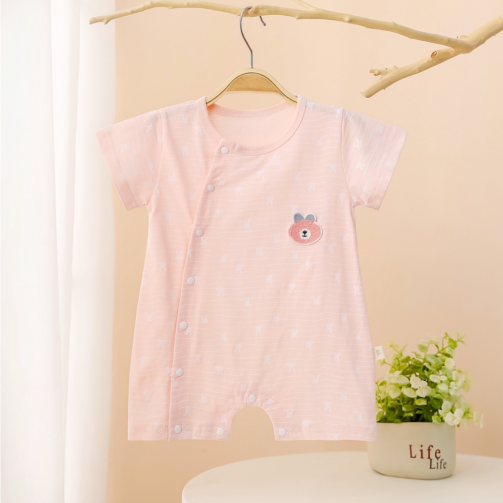 Áo liền quần ngắn tay cho bé trai và bé gái sơ sinh 3-12kg, cúc lệch, hàng cao cấp - BD55