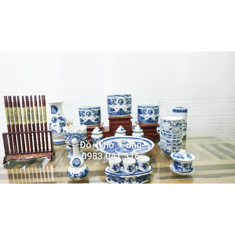 Bộ Đồ Thờ Gia Tiên Men Lam 27 Món