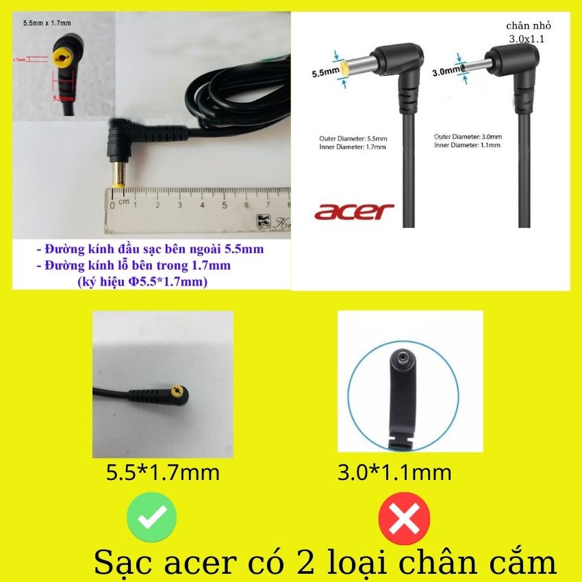 Sạc Laptop Acer 2.37A - 3.42A - 4.7A savintech, Sạc máy tính acer zin cao cấp bảo hành 12 tháng