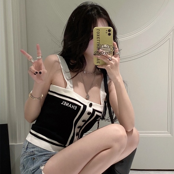 Áo ZHELIHANGFEI hai dây dệt kim thiết kế quyến rũ cho nữ tùy chọn màu sắc