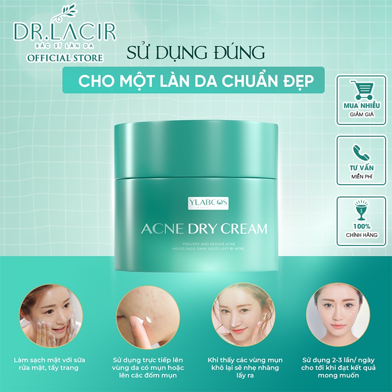 Kem gom cồi mụn giúp ngừa mụn,làm mờ vết thâm,giảm bóng dầu Ylabcos Acne Dry Cream DR.LACIR Hộp 25g DR69